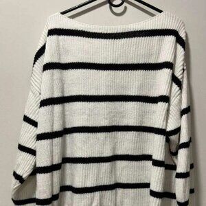Striped Oversized Knit Sweater Women White Black Pullover Cozy Soft